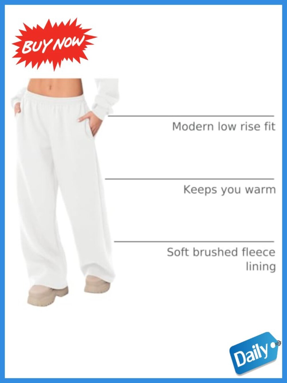 Fleece Wide Leg Sweatpants Low Rise Drawstring Pockets - Picture 3 of 6